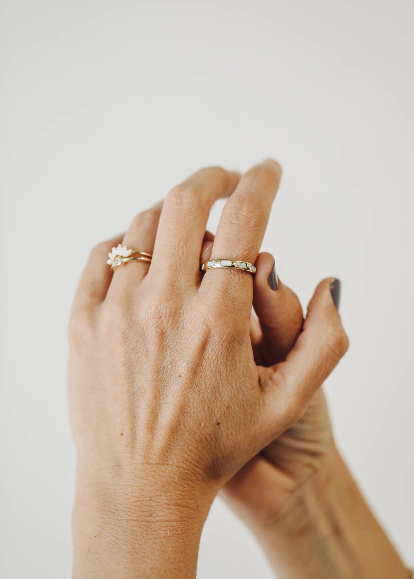 JaxKelly - Gold Rings -  White Opal Inset Baguette