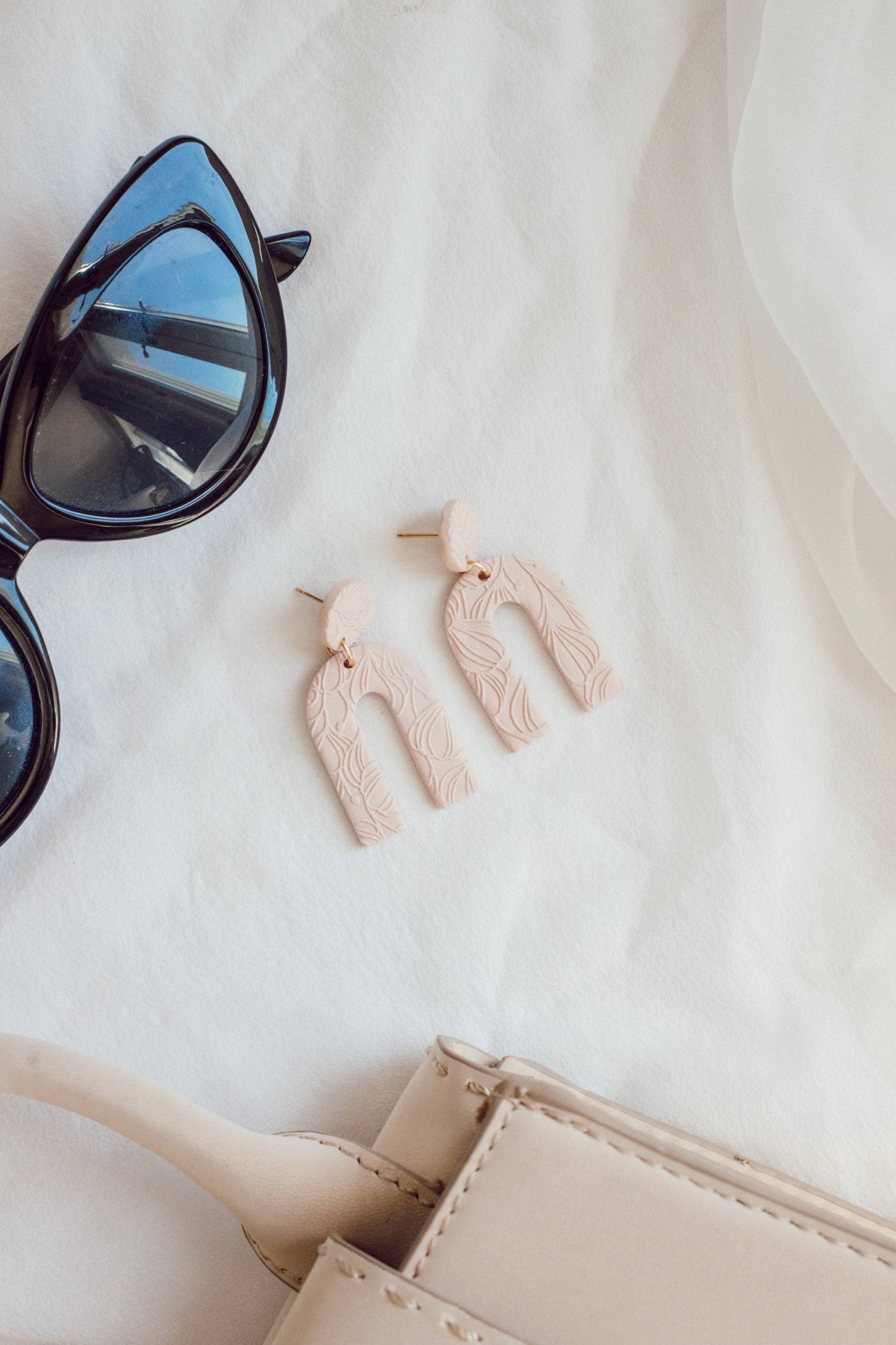 Audrey Harper Co - Light pink floral arch clay earrings