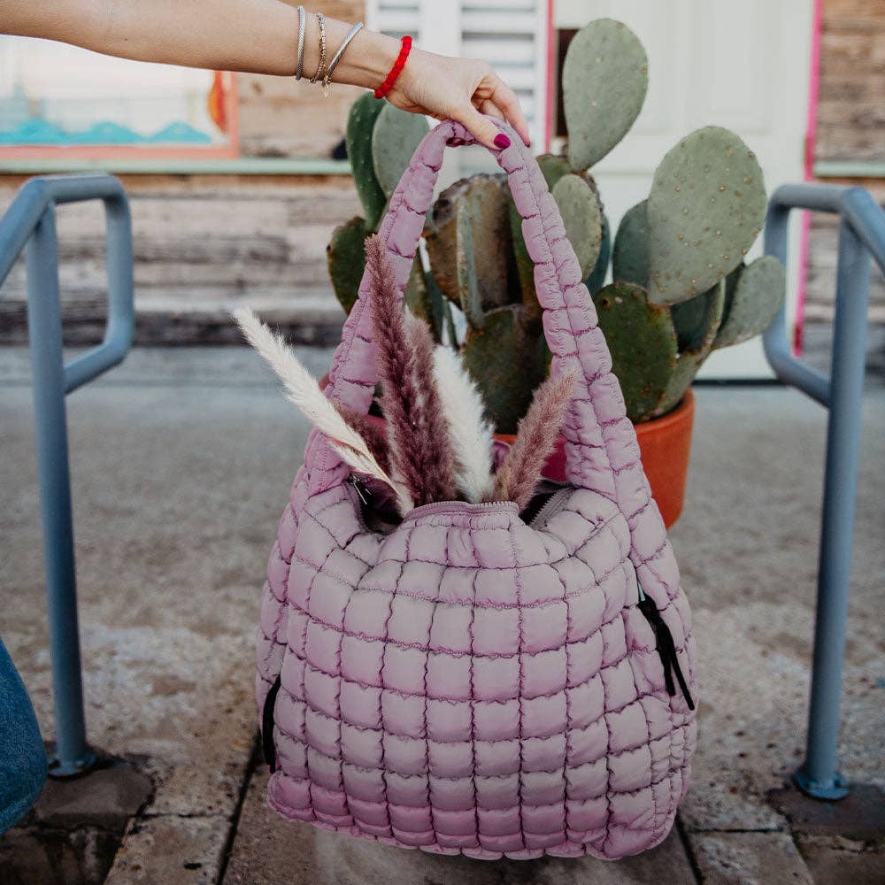 Katydid - Mauve Oversized Quilted Hobo Tote Bag