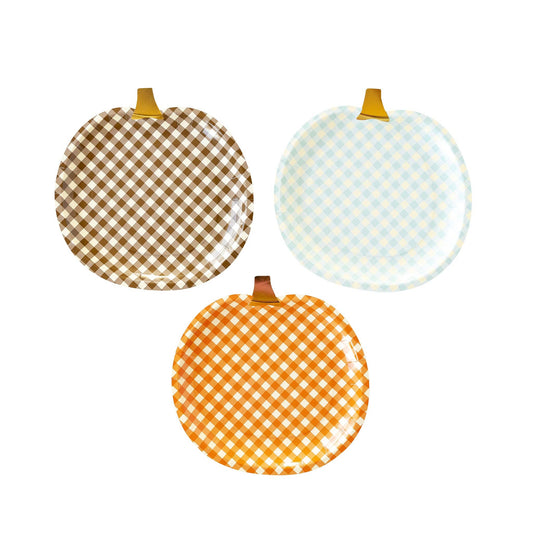 My Mind's Eye - Harvest Gingham Pumpkin Shaped Paper Plate Set