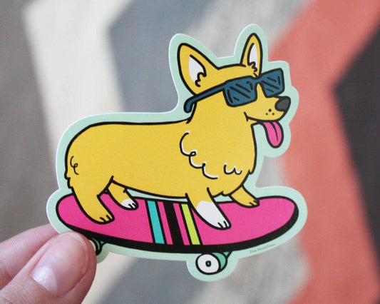 Free Period Press - Skateboarding Corgi Vinyl Sticker