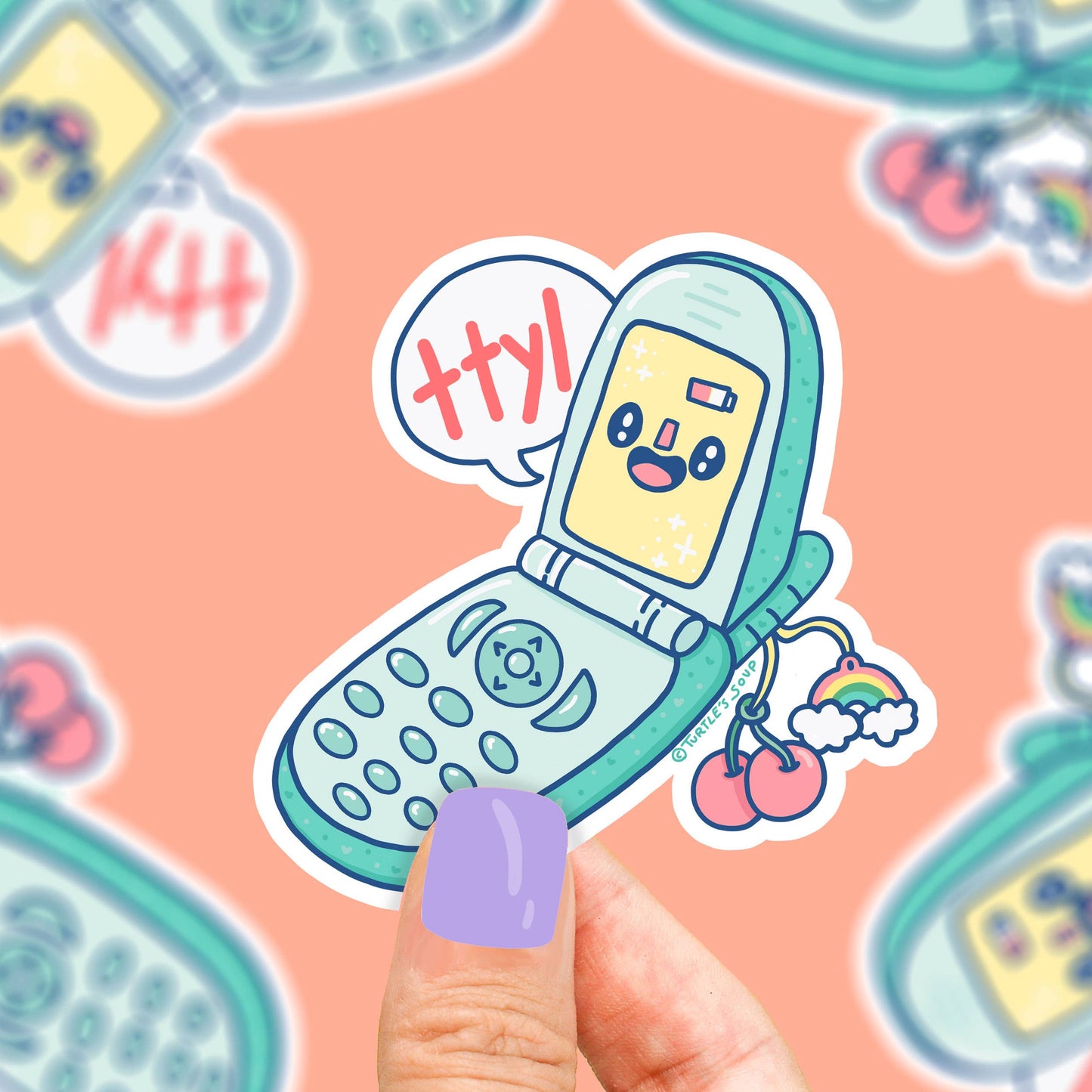 Turtle's Soup - Flip Phone TTYL Nostalgia Holiday Gift Cell Vinyl Sticker